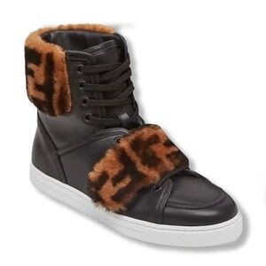 FENDI high top fur cuff sneakers